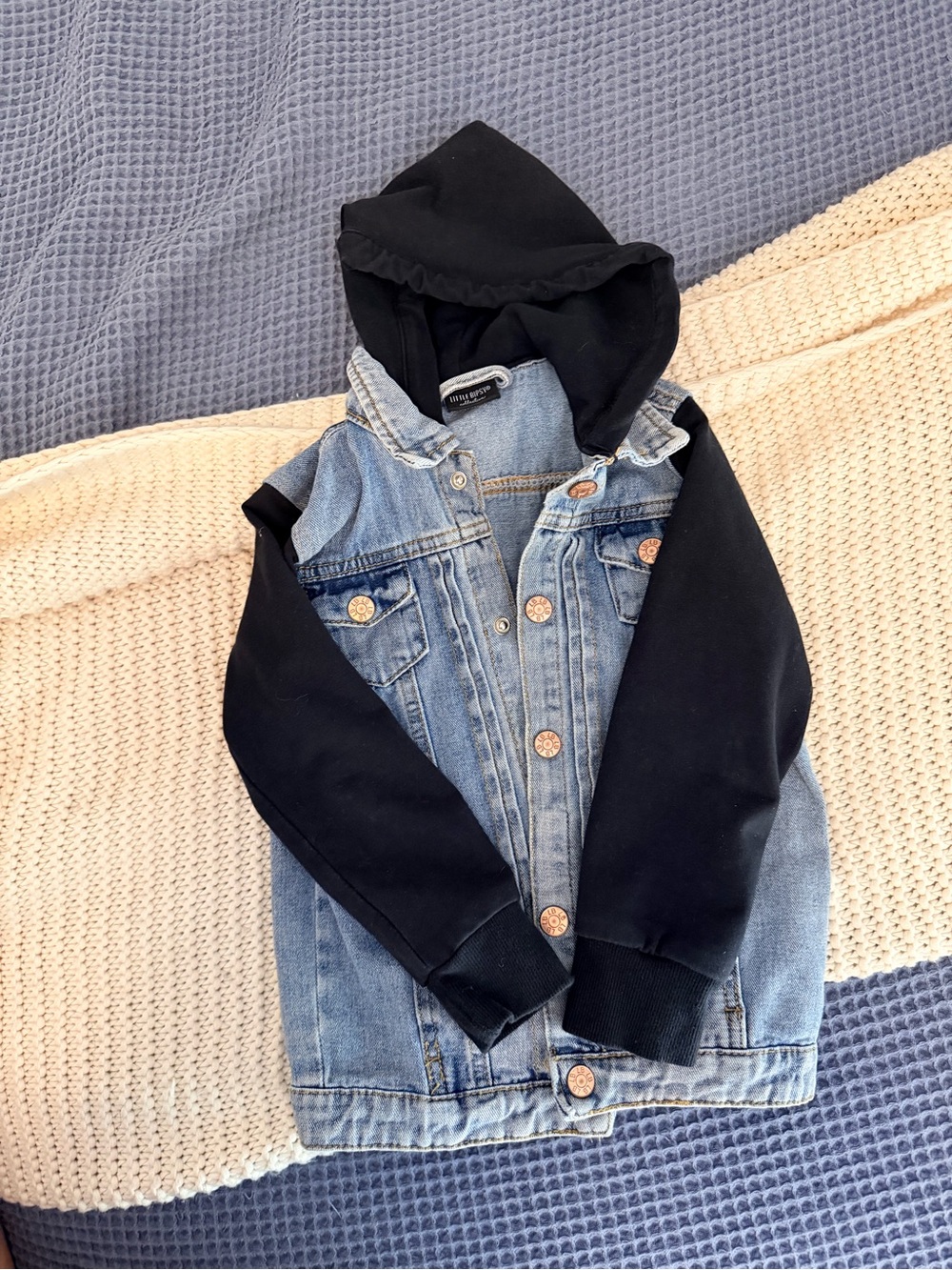 Little Bipsy Black & Light Denim Blue Hooded Jean Jacket